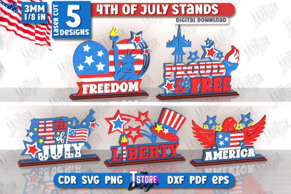 Download 4th of July Stands Laser Cut Bundle |CNC - Laser cut bundle Collection