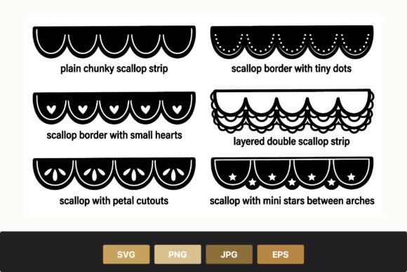 Download Black Scallop Border Strips with Stars - Star Collection