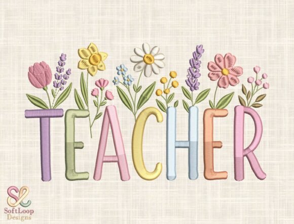 Download TEACHER Floral Embroidery Design - Embroidery design Collection