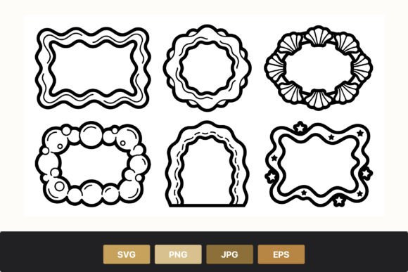 Download Wavy Line Art Frames with Shell Stars - Star Collection