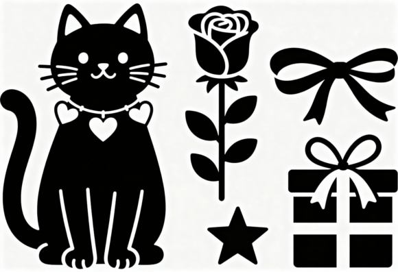 Download Cute Black Cat Rose Gift Bow Star SVG - Star Collection