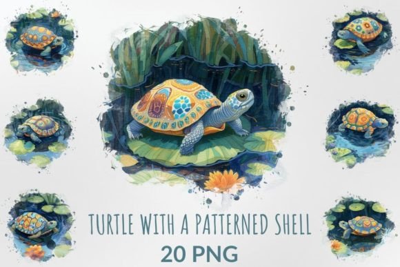 Download Watercolor Turtle with a Patterned Shell - Premium Resources