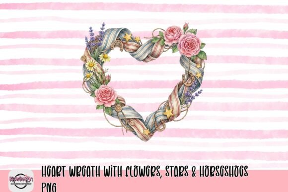 Download Heart Wreath with Flowers, Stars &amp; Horseshoes PNG - Star Collection